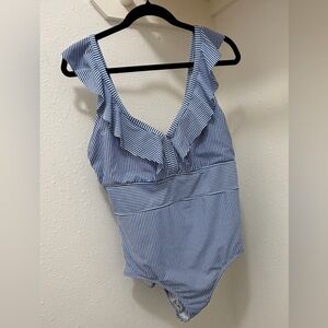 Time and Tru Blue Striped One Piece Swimsuit 1X